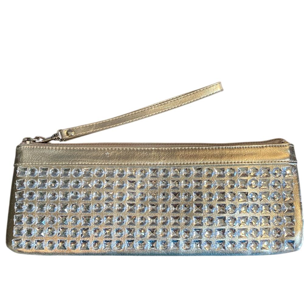 Steve Madden Womens Clear Gem Studded Gold Clutch Purse‎ Party Special Event